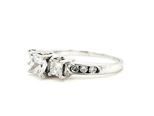 Natural Princess & Round Cut Diamond 3 Stone Ring, in White Gold