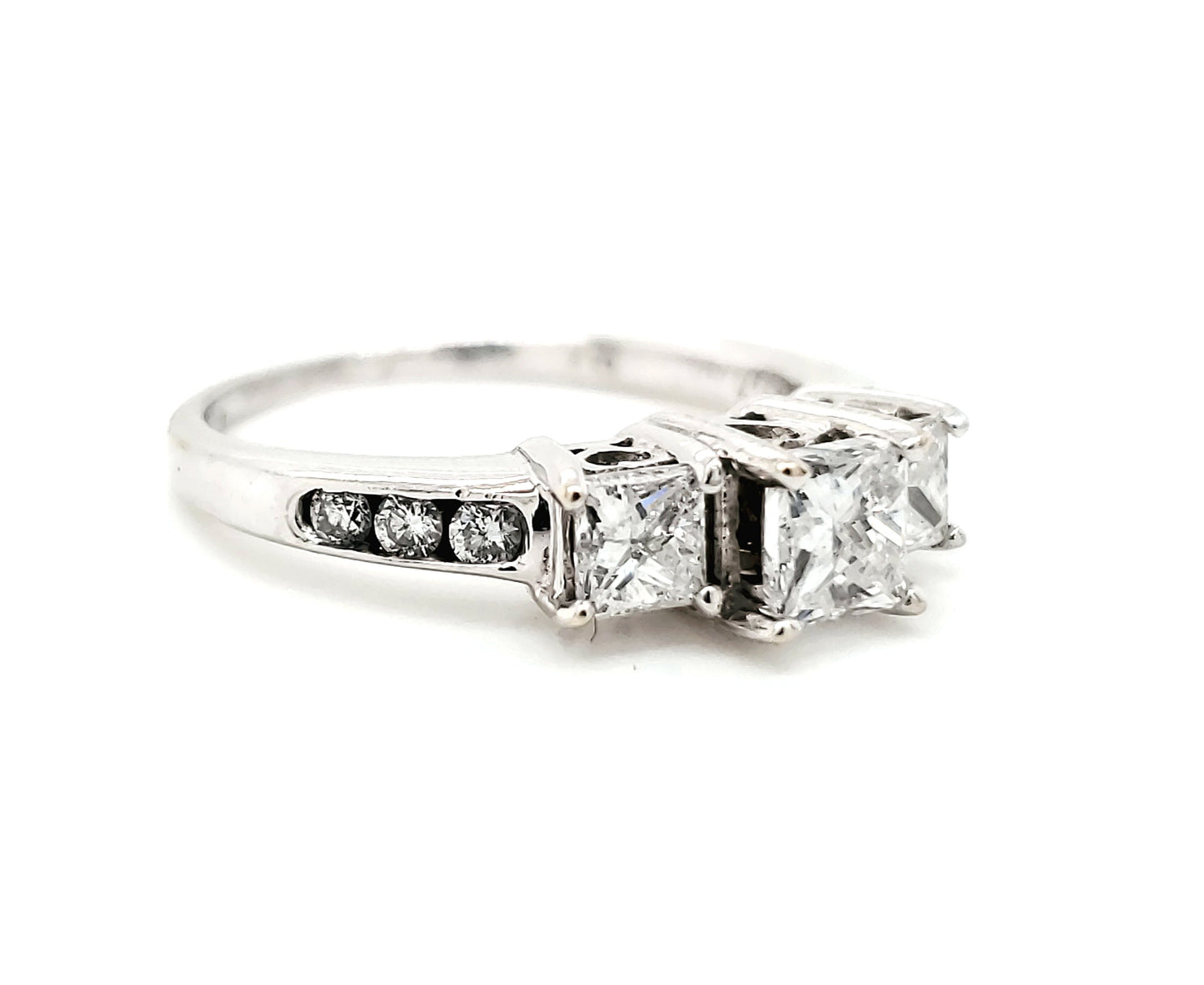 Natural Princess & Round Cut Diamond 3 Stone Ring, in White Gold