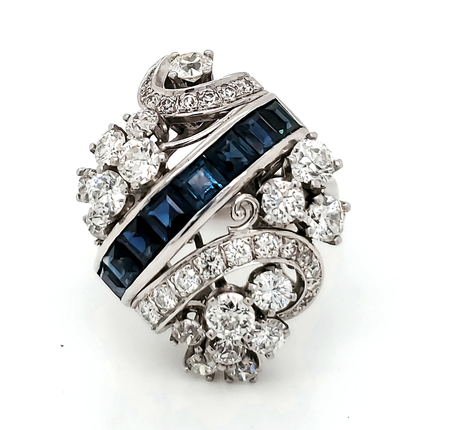 Natural 3 ct.t.tw. Diamond and Sapphire Cocktail Bridal Ring, in White Gold - Pre-owned (Copy)