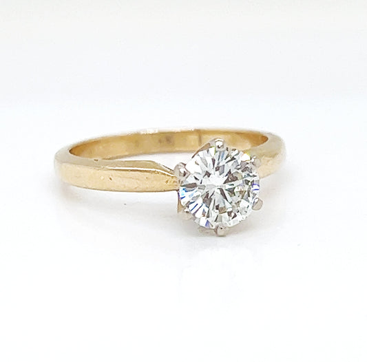 Natural Round Diamond Solitaire Bridal Ring, in Yellow Gold - Pre-owned