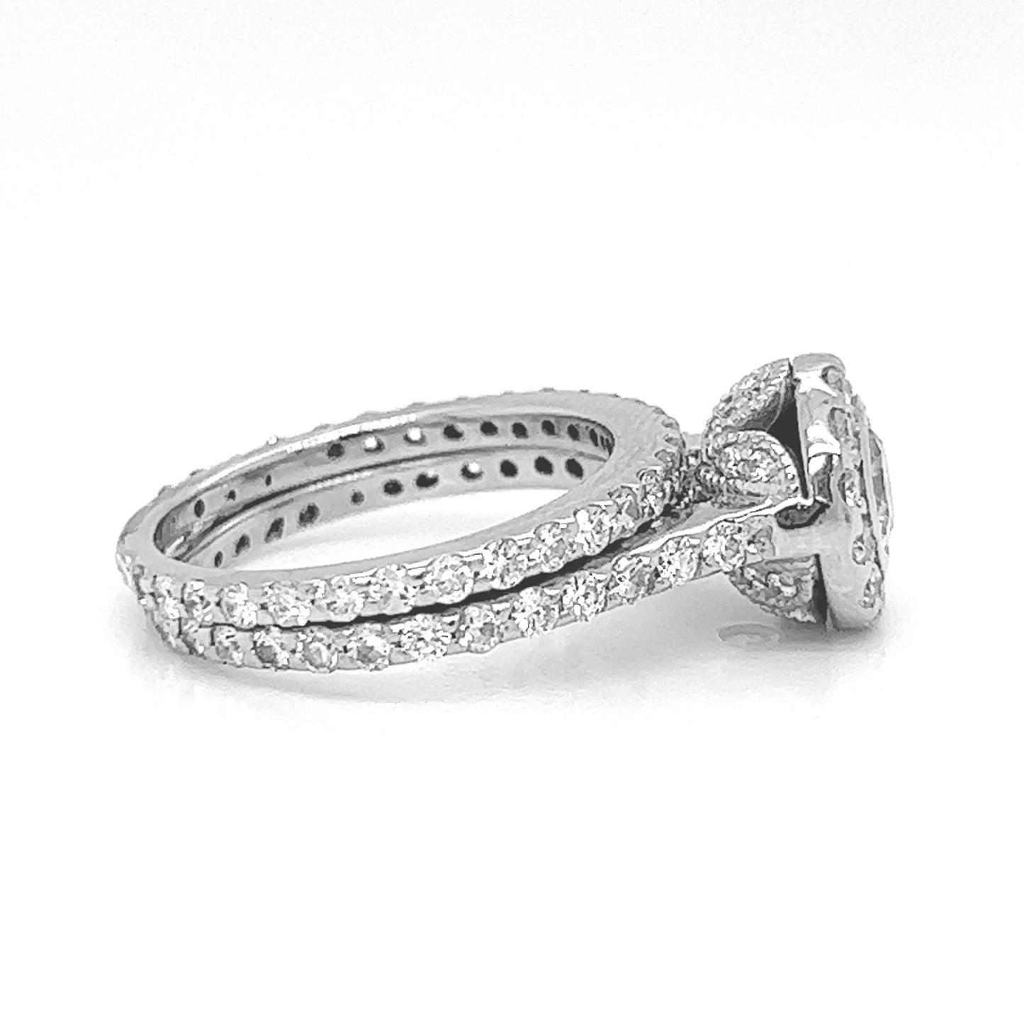 Natural Round Diamond Halo Bridal Band Ring, in White Gold - Pre-owned
