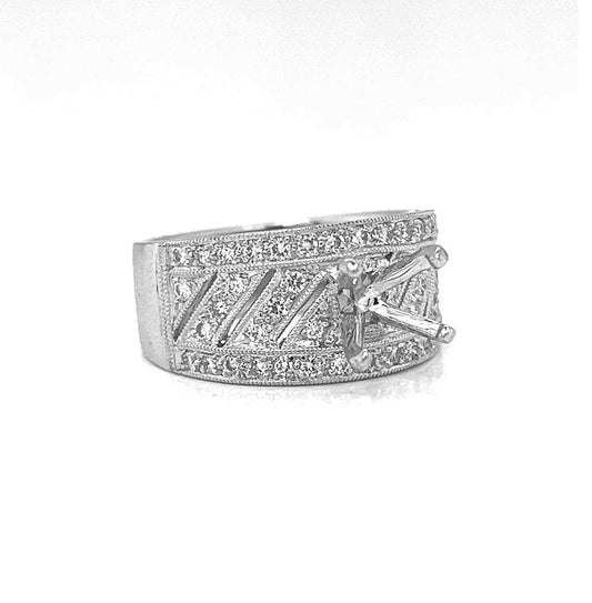 Semi-Mount with Natural Diamond Art Deco Cocktail Ring in Platinum