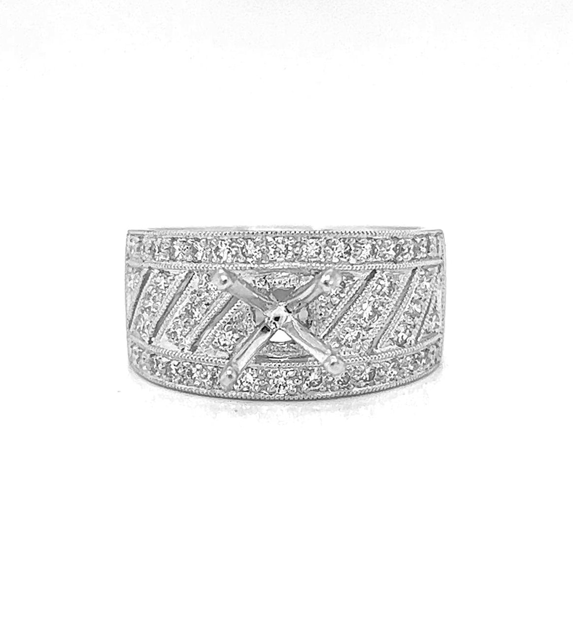 Semi-Mount with Natural Diamond Art Deco Cocktail Ring in Platinum