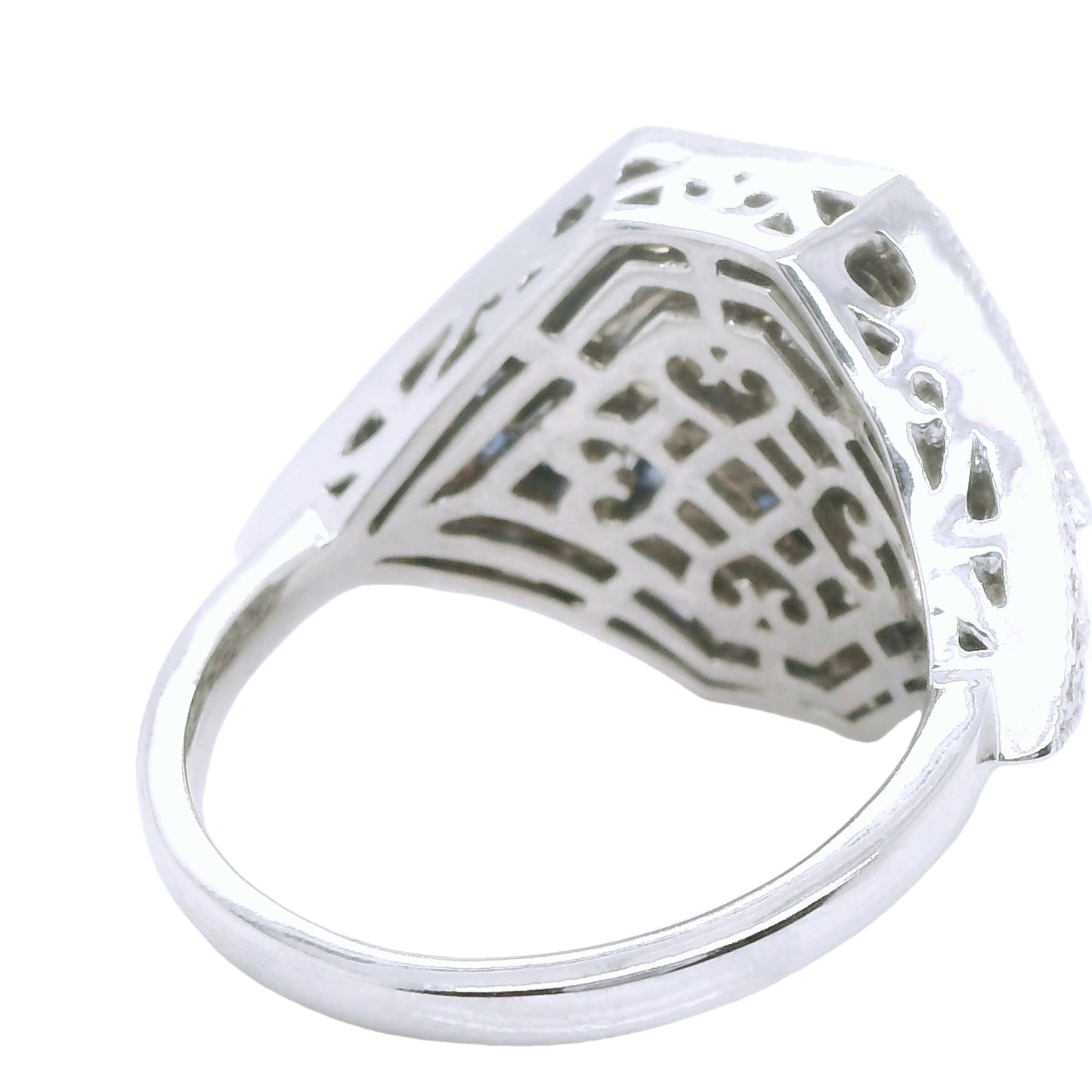 Natural Diamond and Sapphire Art Deco Bridal Cocktail Ring, in White Gold