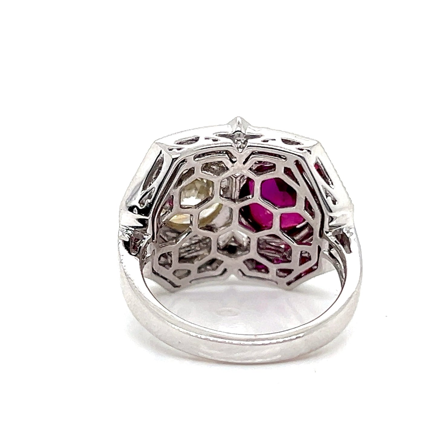 Natural Mined Diamond and Ruby Art Deco Cocktail Ring White Gold GIA Certified