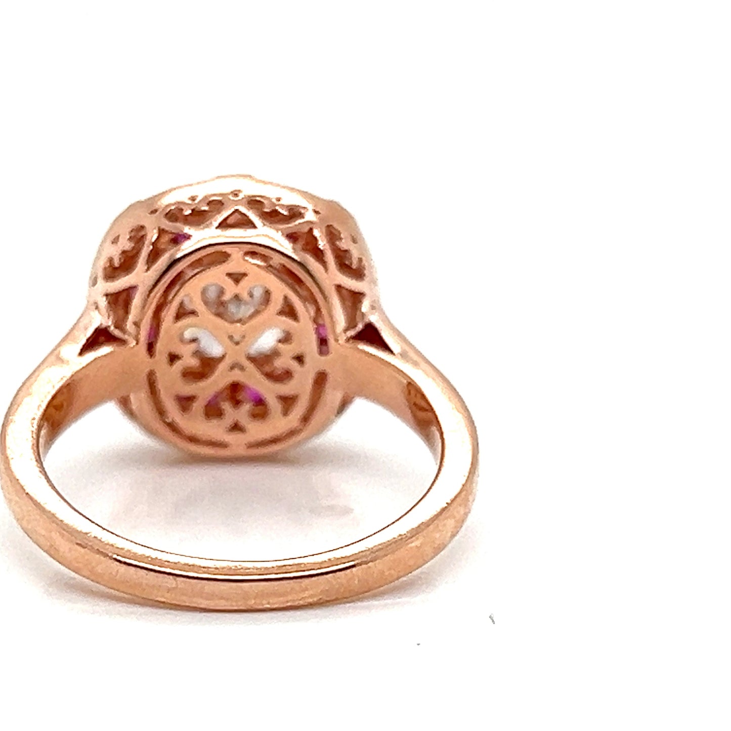 Natural Diamond and Ruby Halo Art Deco Cocktail Ring, in Rose Gold