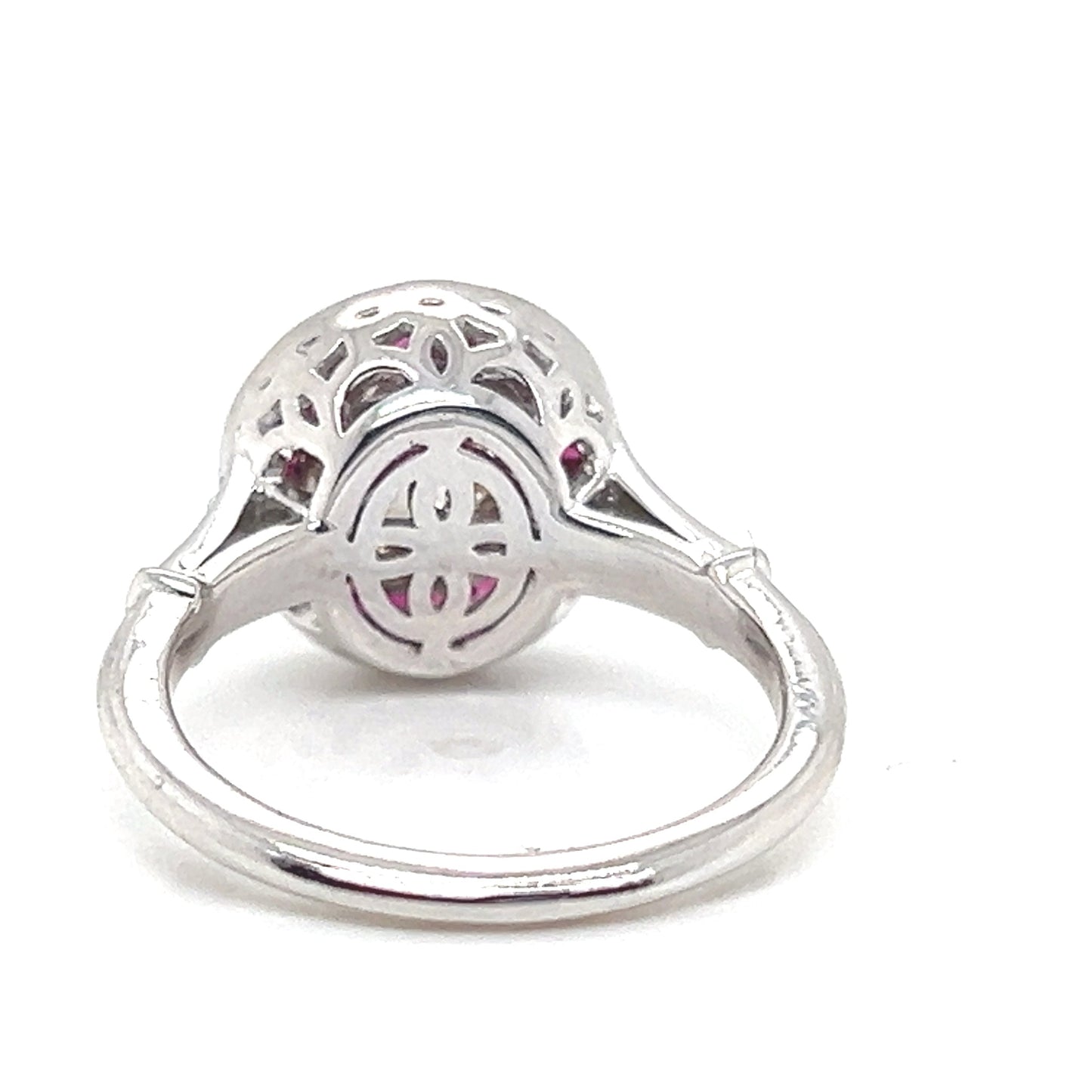 Natural Mined Diamond and Ruby Halo Art Deco Ring White Gold