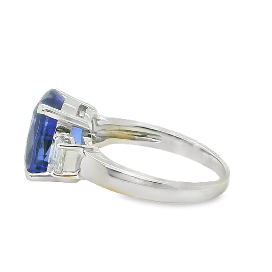 Natural Tanzanite and Diamond 3 Stone Platinum Ring - Pre-owned