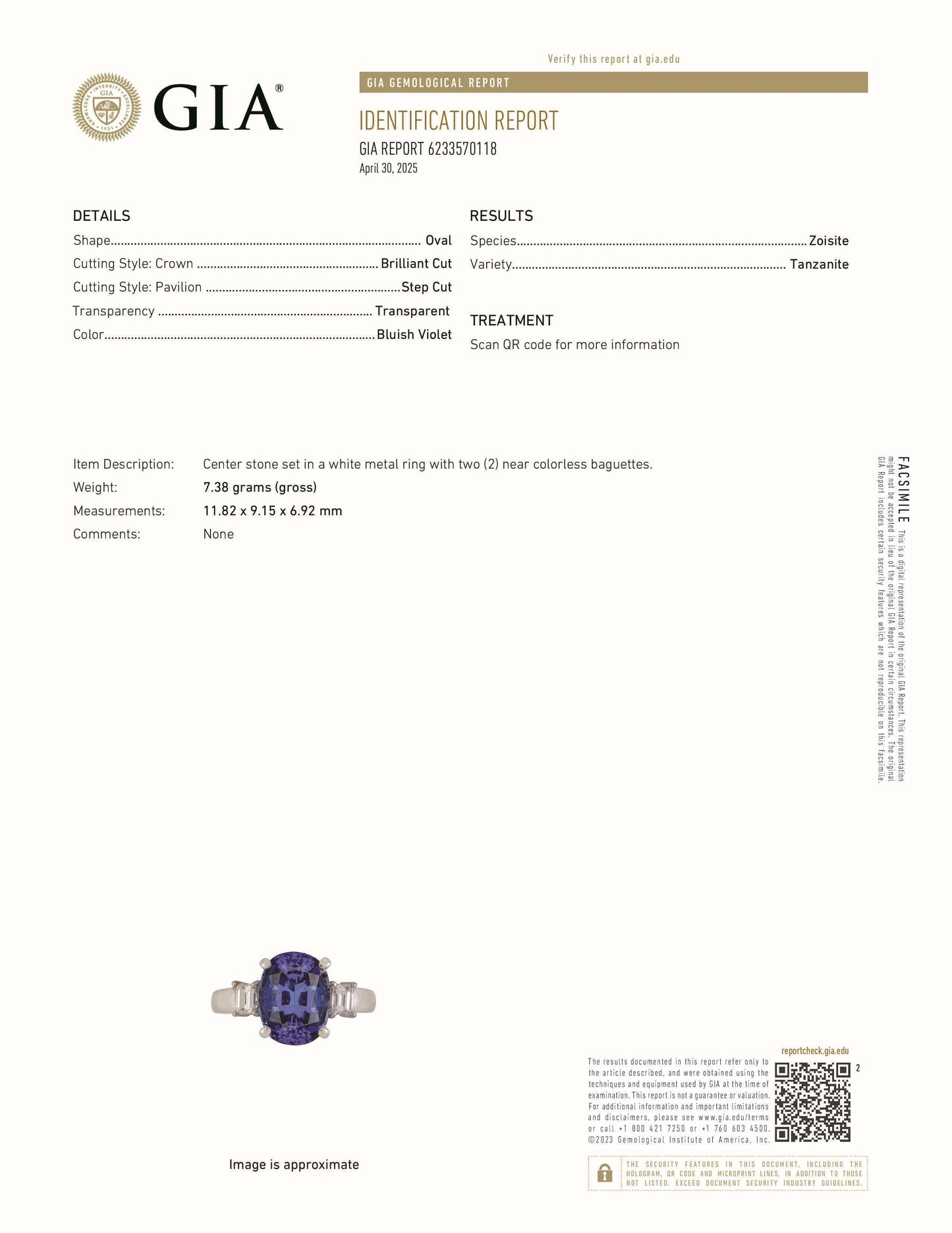 Natural Tanzanite and Diamond 3 Stone Platinum Ring - Pre-owned