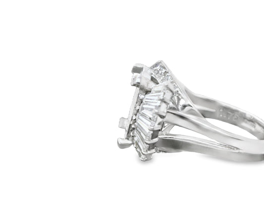 Semi-Mount Fits Oval with Natural Diamond Art Deco Platinum Ring - Pre-owned