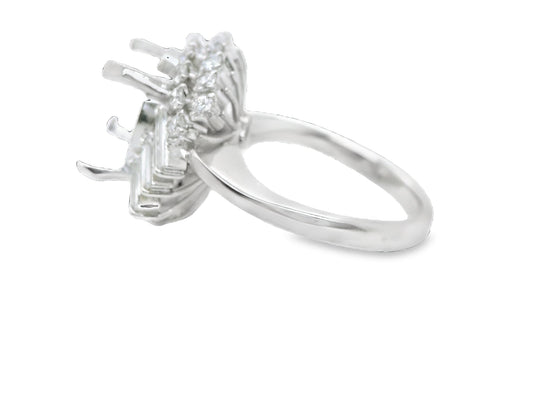 Semi-Mount Fits Oval with Natural Diamond Bridal Platinum Ring- Pre-owned