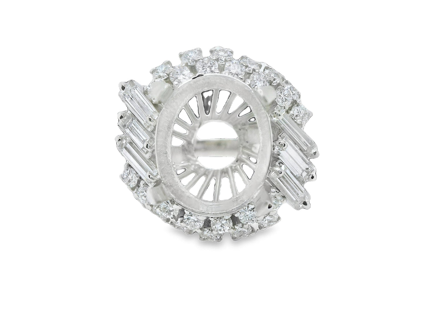 Semi-Mount Fits Oval with Natural Diamond Bridal Platinum Ring- Pre-owned