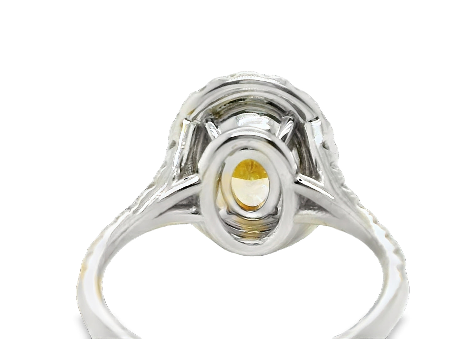 Natural Oval Fancy Light Yellow Diamond Halo ring, in Yellow Gold