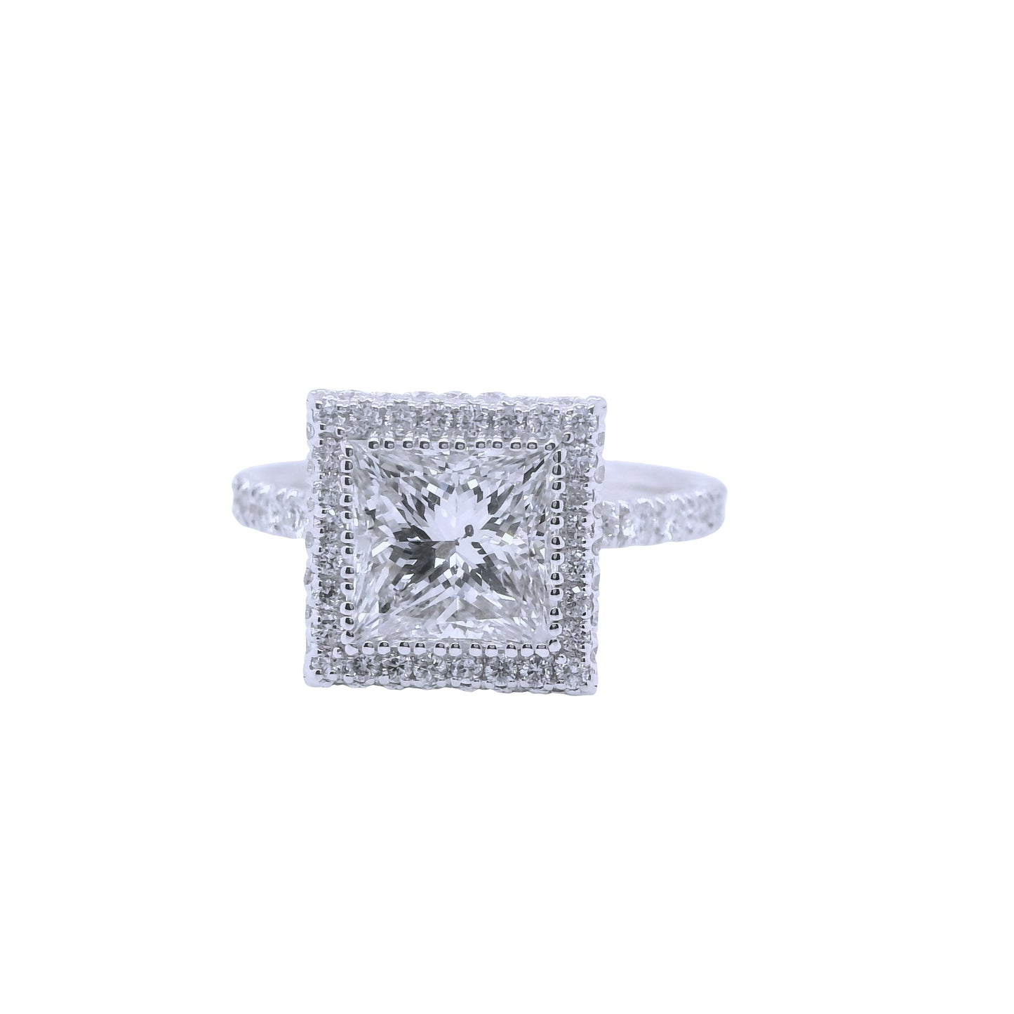 RKT-Natural Princess Cut Diamond Halo Ring, in White Gold