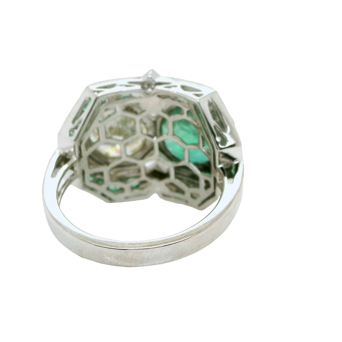 Natural Round Diamonds and Green Emeralds Cocktail Ring, in White Gold