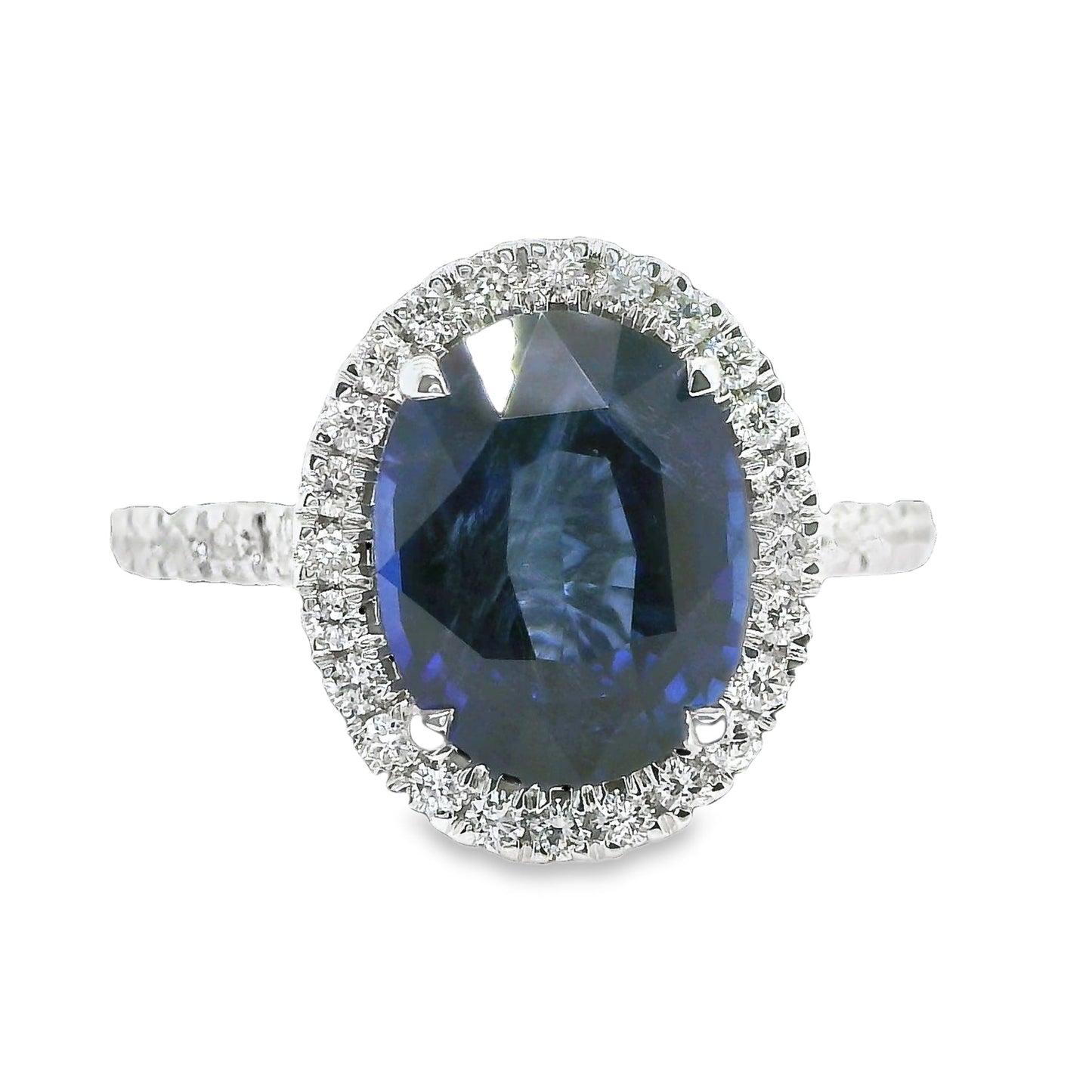 4.43 ct.t.w. Natural Heated Ceylon Sapphire and Diamond Bridal Halo Ring, in White Gold