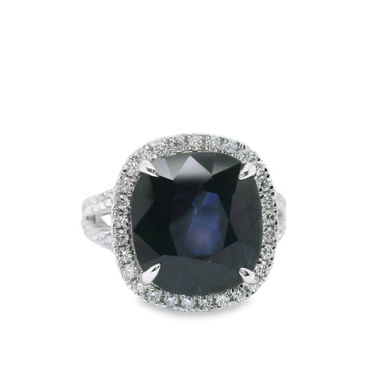 11.2 ct.t.w. Natural Heated Ceylon Sapphire and Diamond Bridal Halo Ring, in White Gold