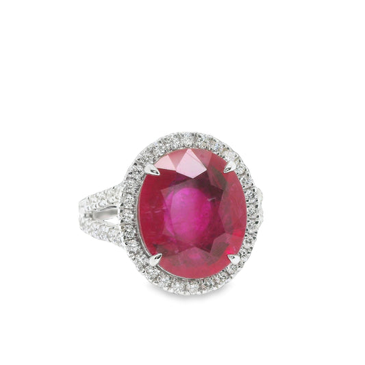 7.09 ct.t.w. Natural Heated Mozambique Ruby and Diamond Bridal Halo Ring, in White Gold