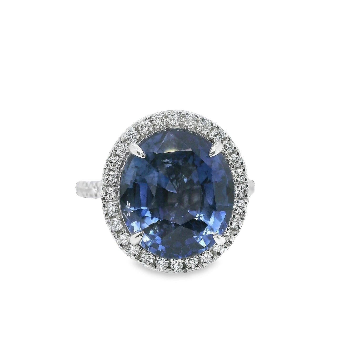 9.19 ct.t.w. Natural Heated Ceylon Sapphire and Diamond Bridal Halo Ring, in White Gold