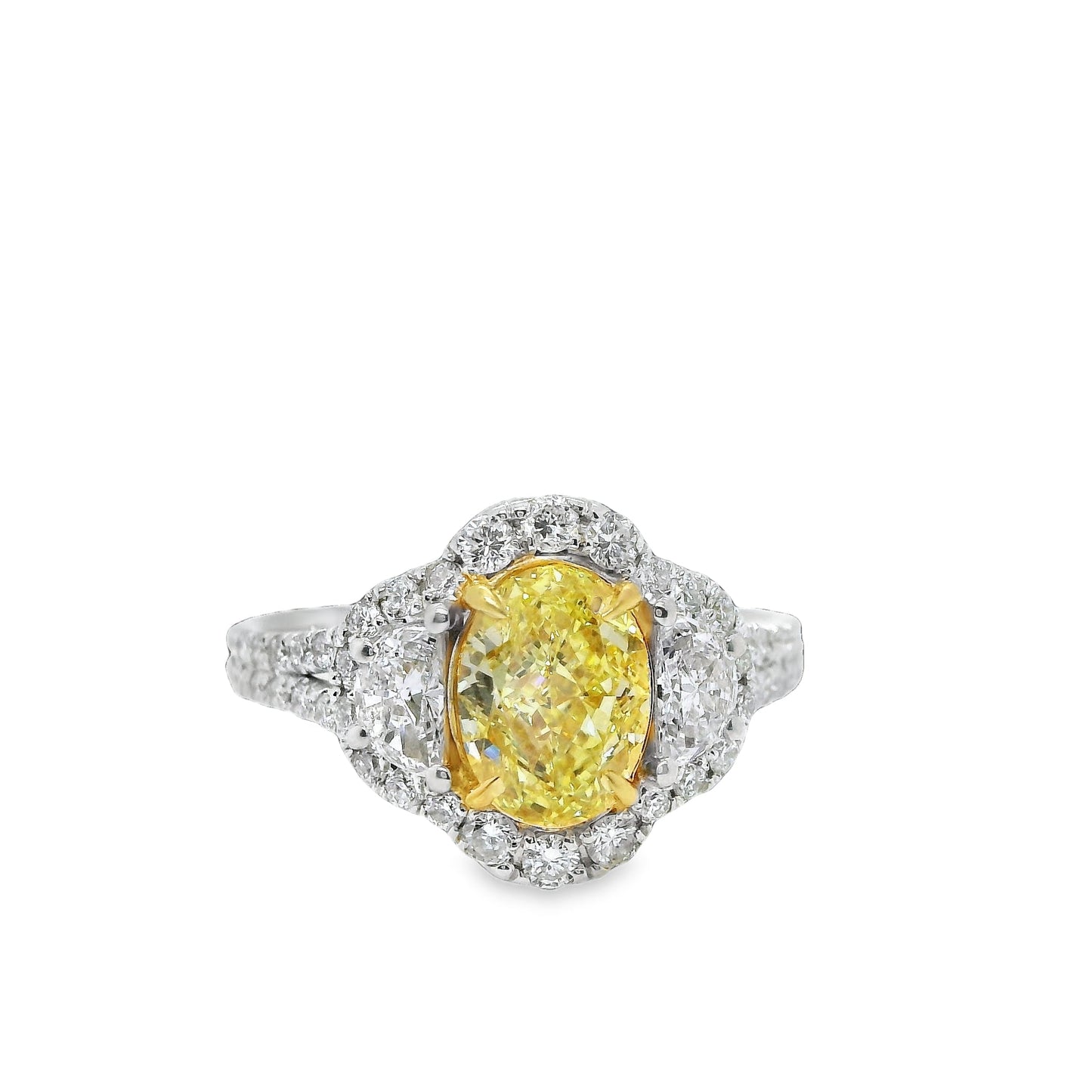 2.14 ct.t.w. Natural Fancy Yellow Diamond Oval Cut Bridal Halo Ring, in White Gold