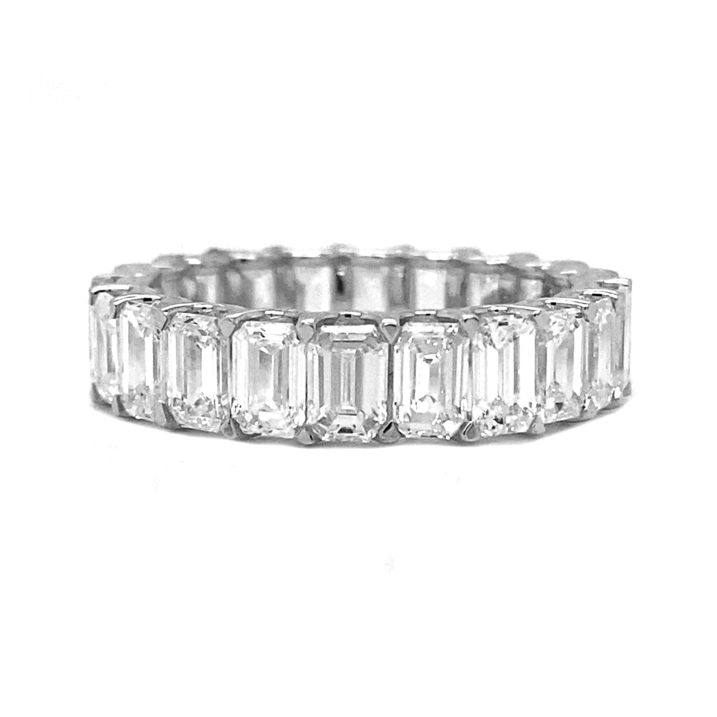 Natural Emerald Cut Diamond Eternity Ring, in White Gold