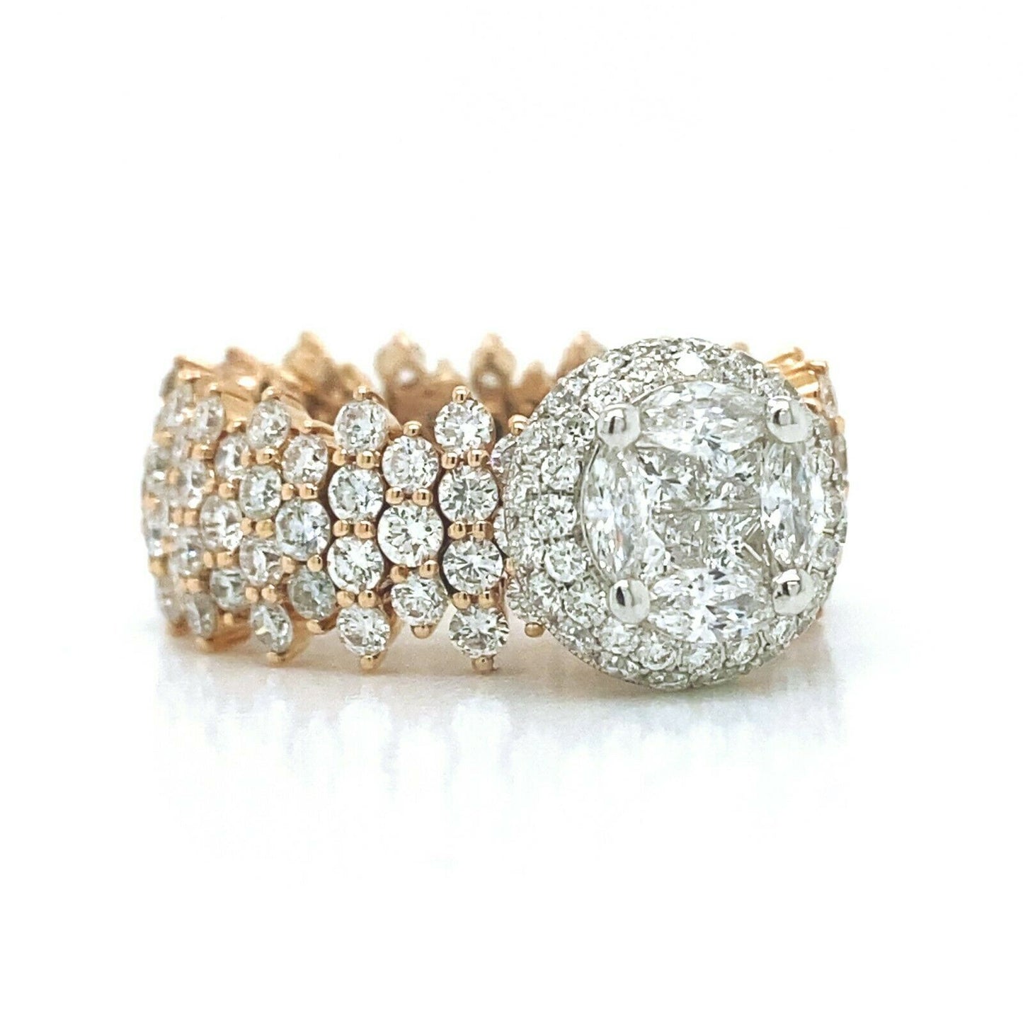 4.40 ct. Natural Diamond Illusion set Cocktail Bridal Ring, in Yellow Gold