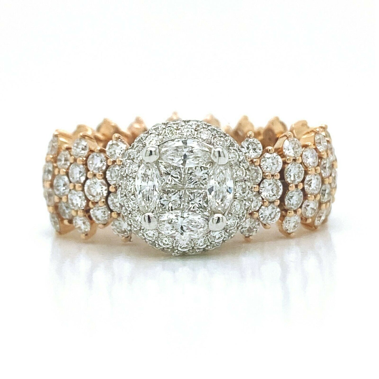4.40 ct. Natural Diamond Illusion set Cocktail Bridal Ring, in Yellow Gold