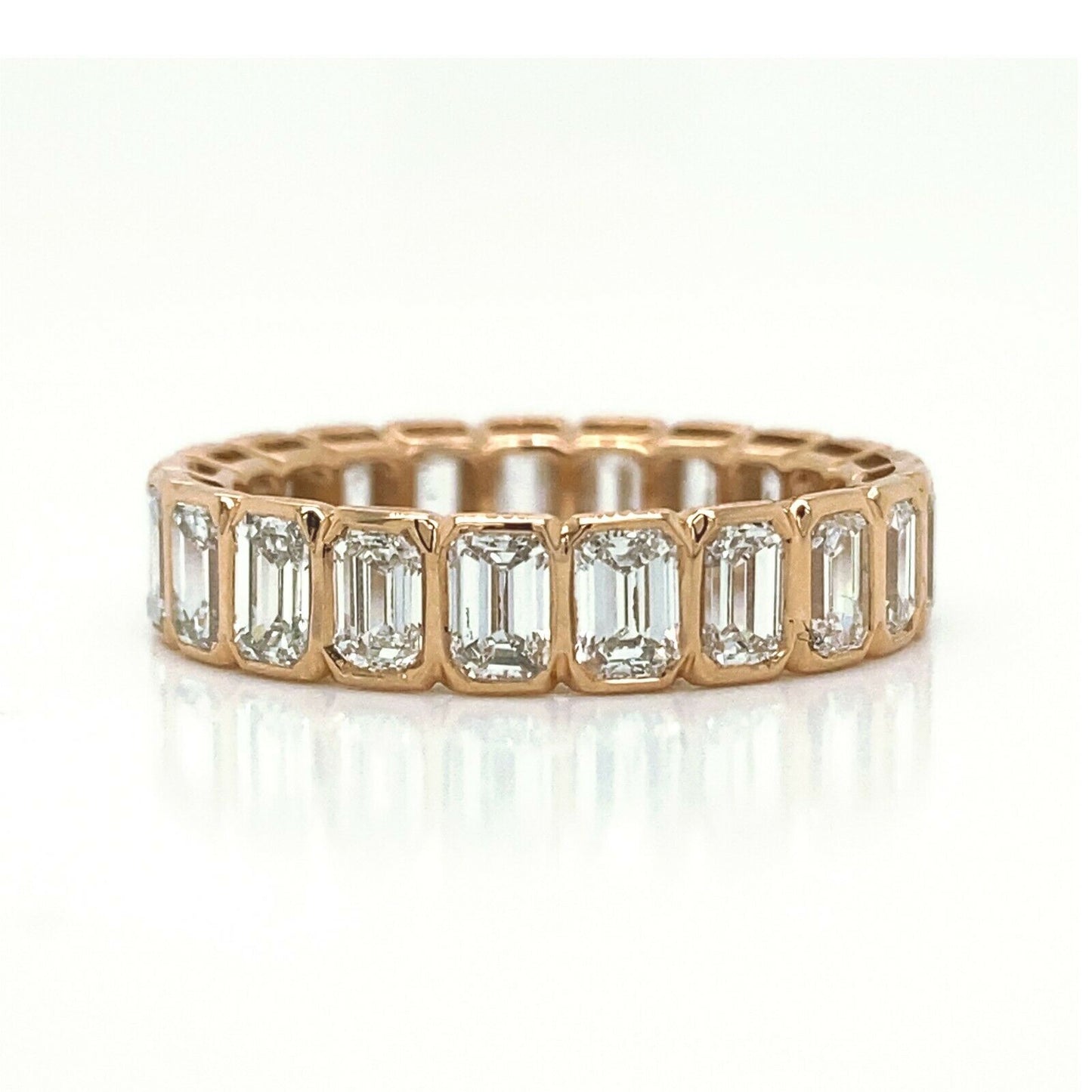 Natural Emerald Diamond Bezel Eternity Band Ring, in Rose Gold