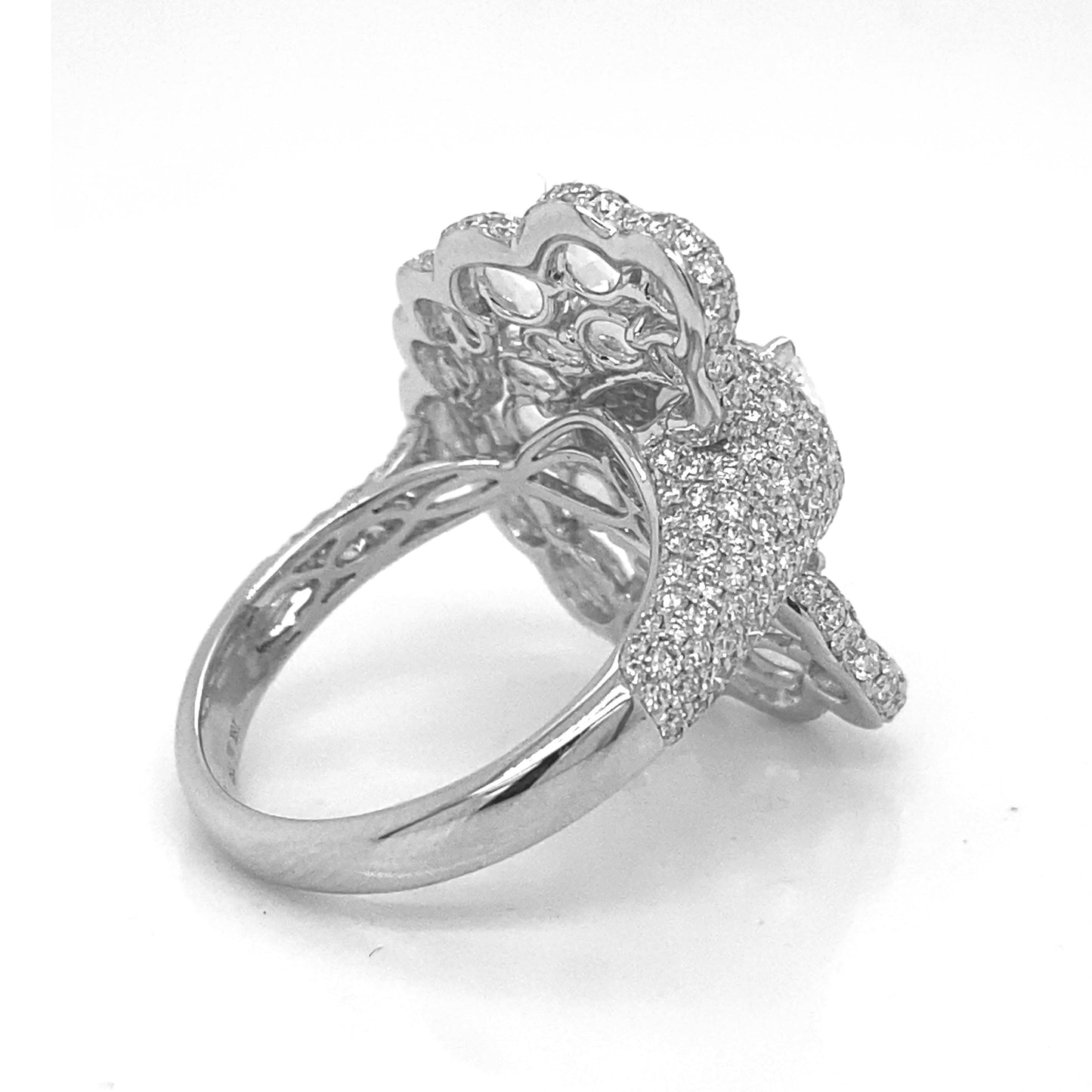 Natural Rose Cut Diamond Peacock Cocktail Ring White Gold