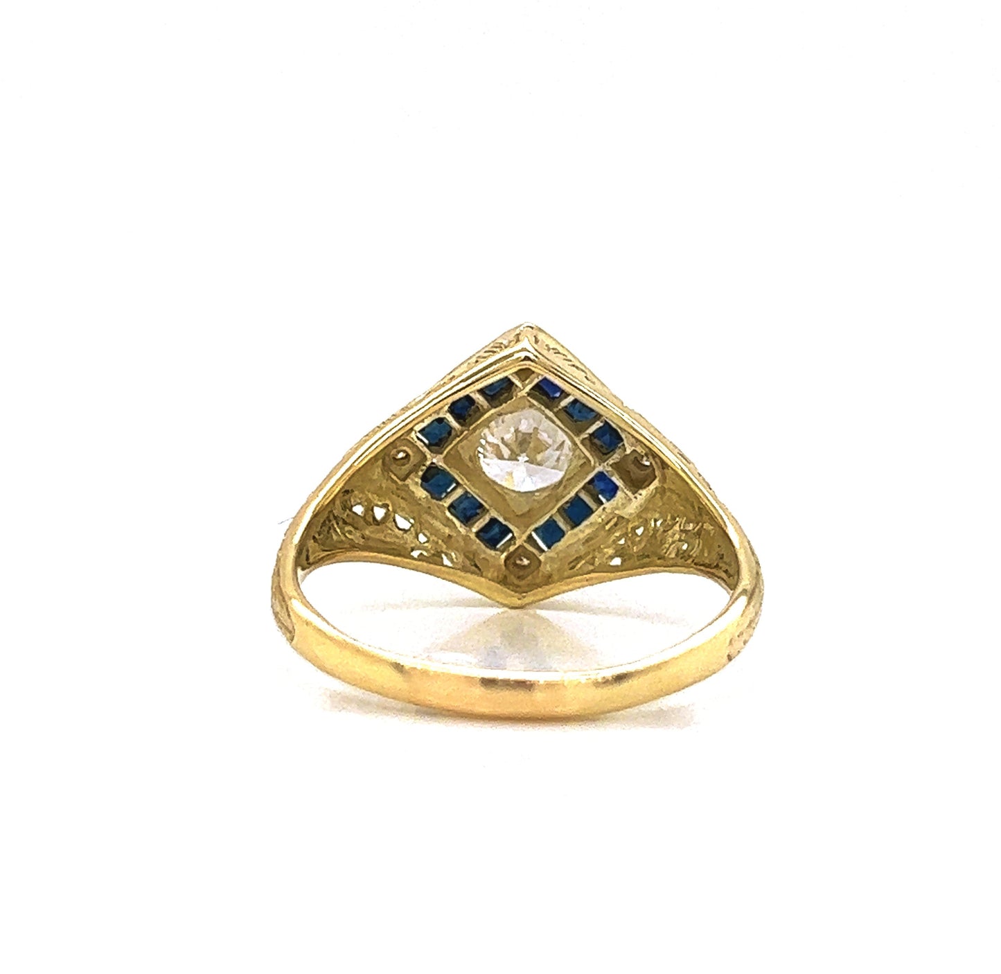 Natural Old European Cut Diamond and Sapphire Halo Cocktail Ring, in Yellow Gold - Pre-owned