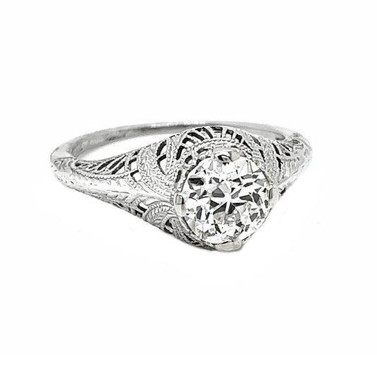 Natural Mined Old Euro Diamond Solitaire Ring EGL Certified White Gold