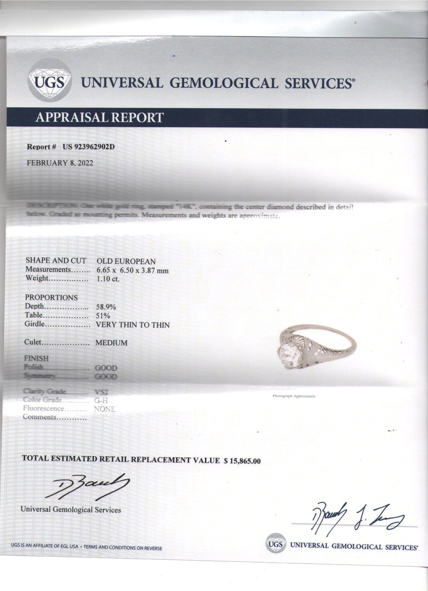 Natural Mined Old Euro Diamond Solitaire Ring EGL Certified White Gold