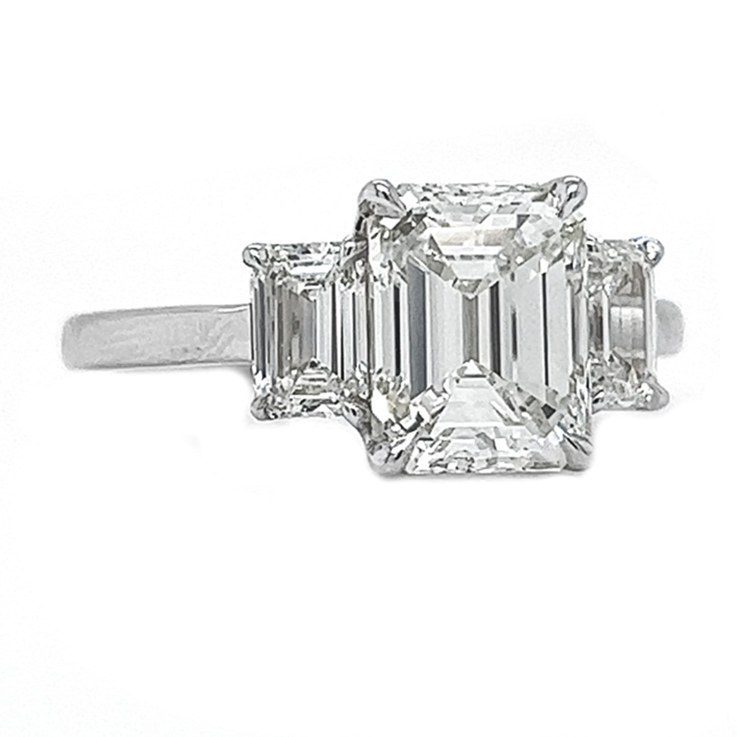 Natural Emerald Cut Diamond 3 Stone Ring, in White Gold