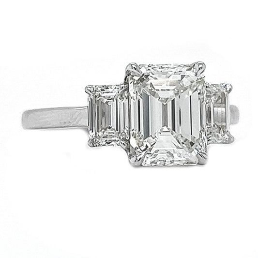 Natural Emerald Cut Diamond 3 Stone Ring, in White Gold