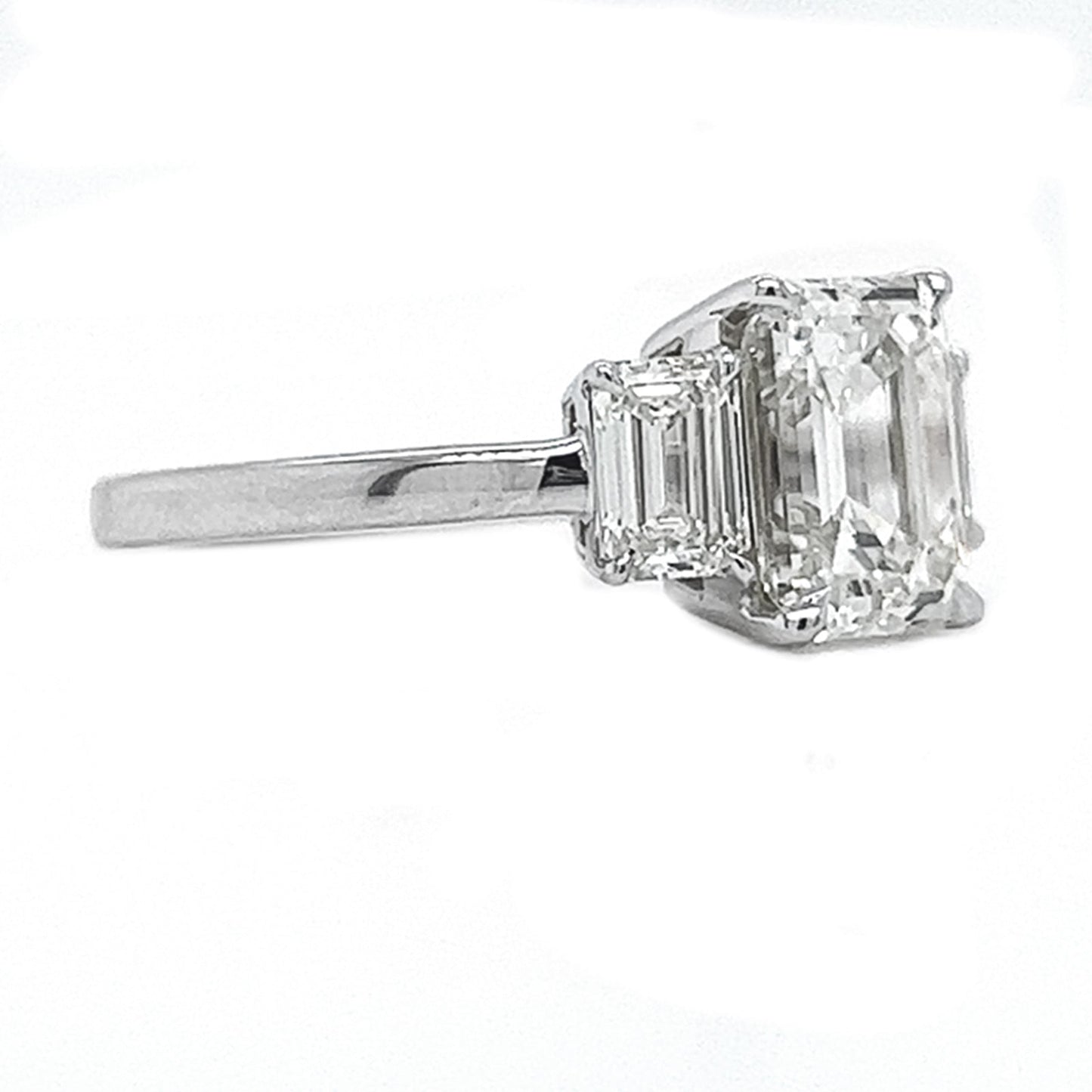 Natural Emerald Cut Diamond 3 Stone Ring, in White Gold