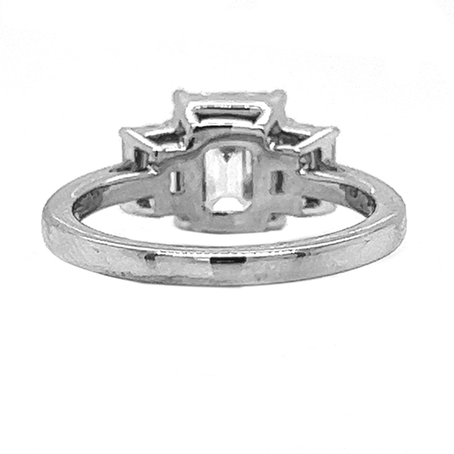 Natural Emerald Cut Diamond 3 Stone Ring, in White Gold