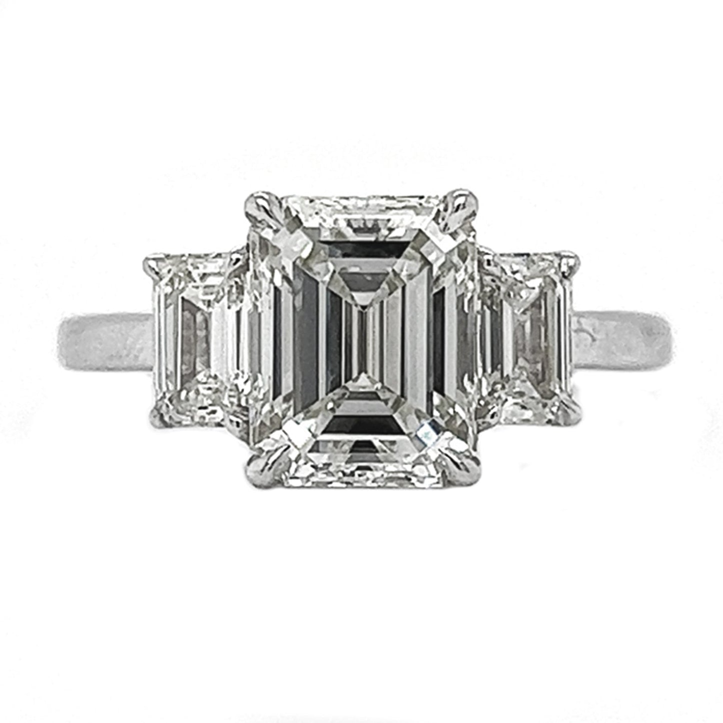Natural Emerald Cut Diamond 3 Stone Ring, in White Gold