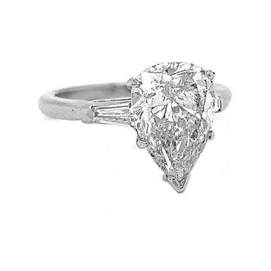 Natural Pear Cut Diamond 3 Stone Platinum Ring - Pre-owned
