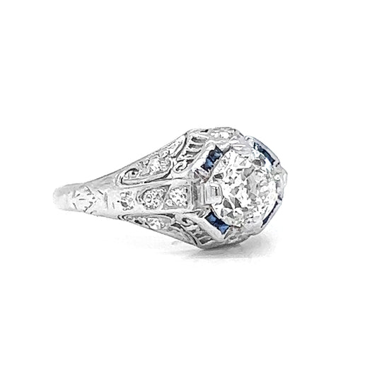 Natural Old Euro Diamond Art Deco Bridal Solitaire Ring, in Platinum - Pre-owned