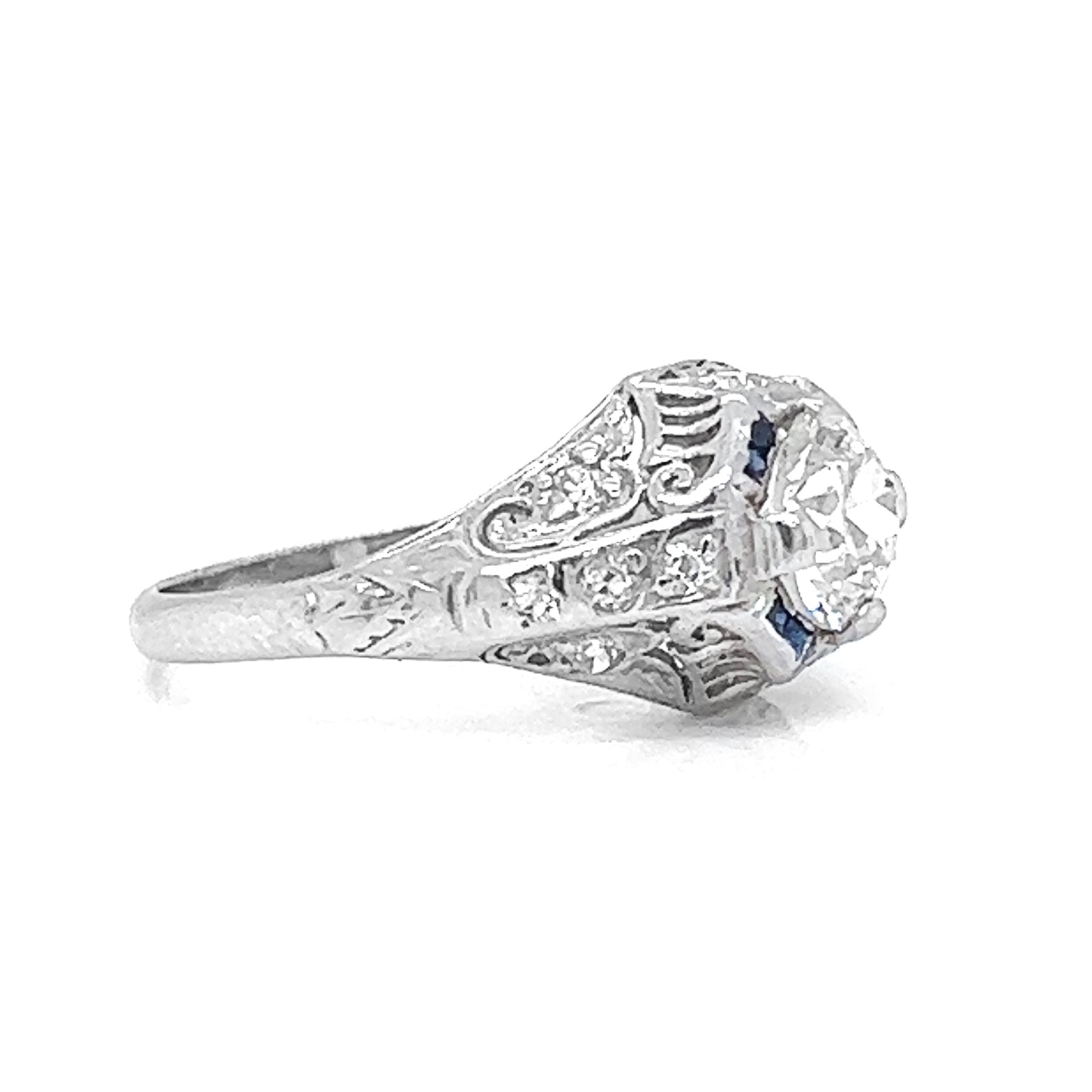 Natural Old Euro Diamond Art Deco Bridal Solitaire Ring, in Platinum - Pre-owned