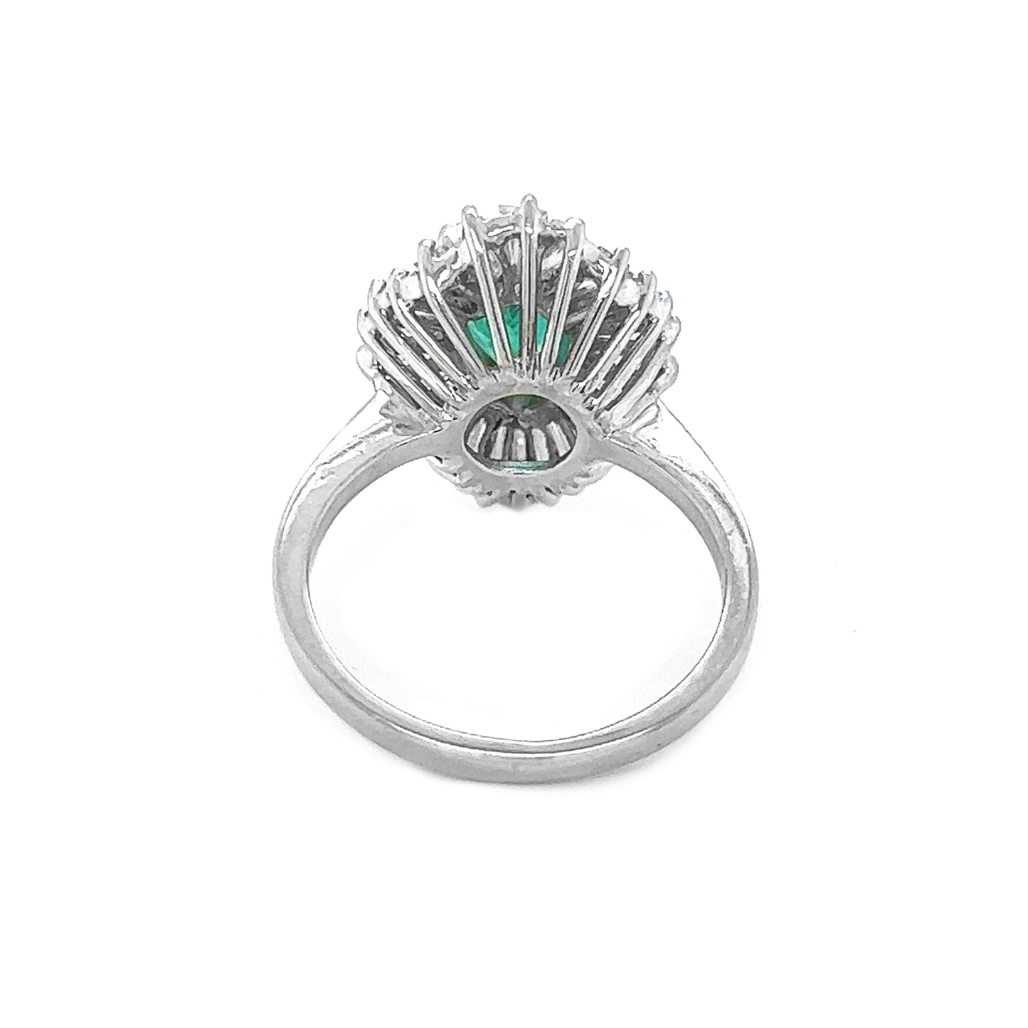 Natural Green Emerald and Diamond Cluster Art Deco Ballerina Ring, in White Gold - Pre-owned