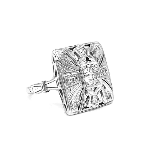 Natural Old European Cut Cocktail Ring, in White Gold