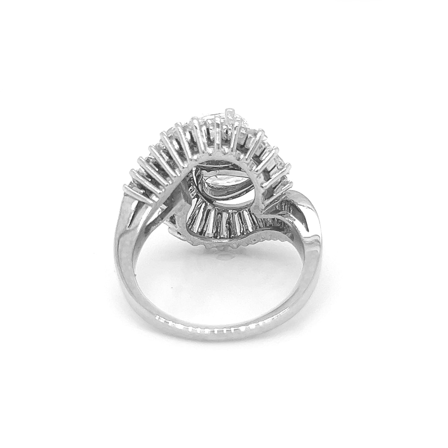 Natural Mined Pear Shaped and Baguette Diamond Yin Yang Art Deco Cocktail Ring Platinum