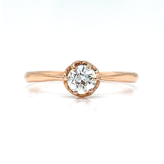 Natural Old Euro Solitaire Art Deco Ring, in Rose Gold - Pre-owned