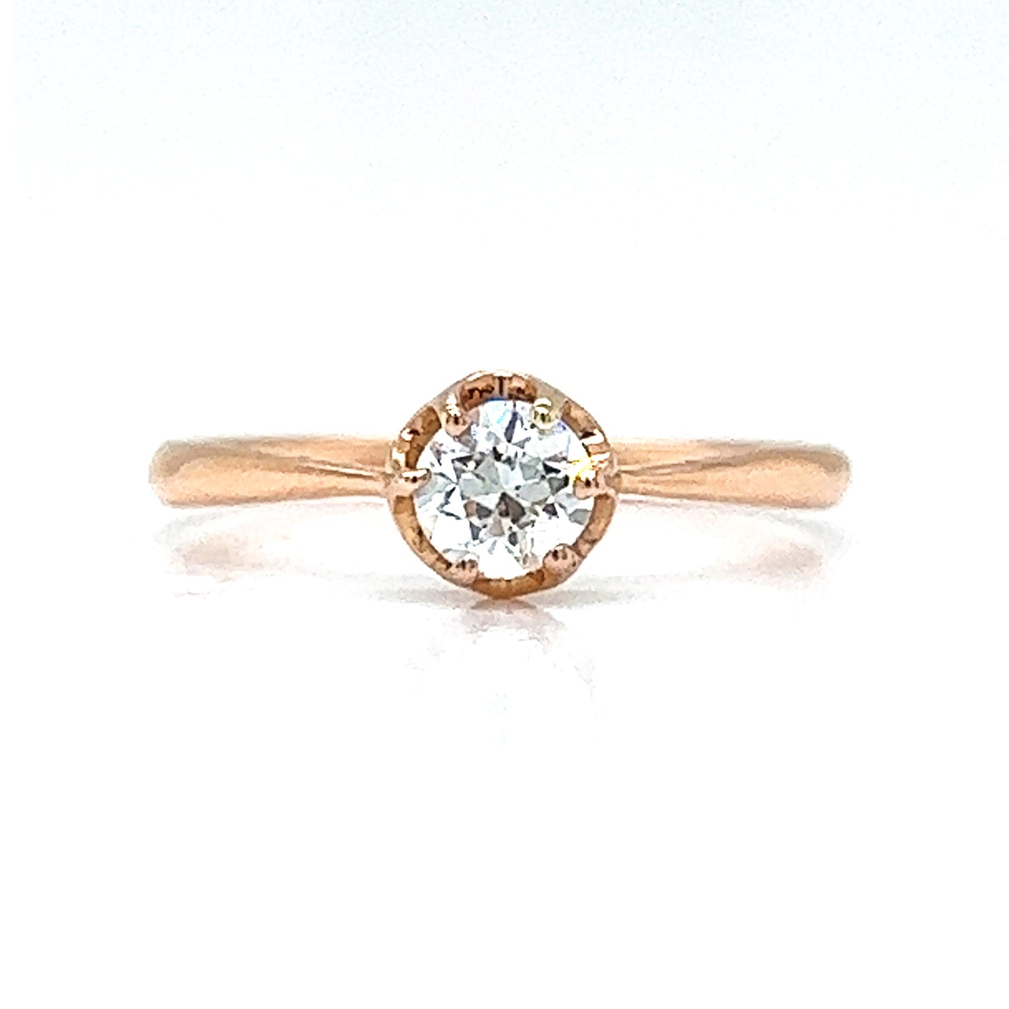 Natural Mined Old Euro Solitaire Art Deco Ring Rose Gold