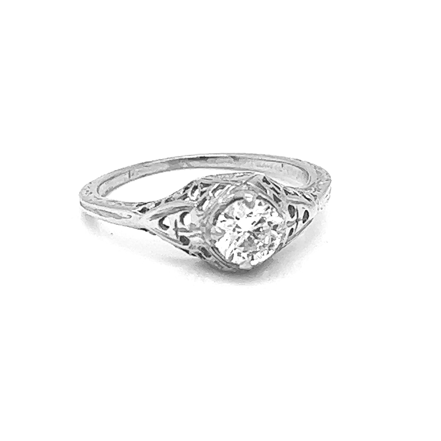 Natural Old European Cut Diamond Bridal Solitaire Ring, in White Gold - Pre-owned