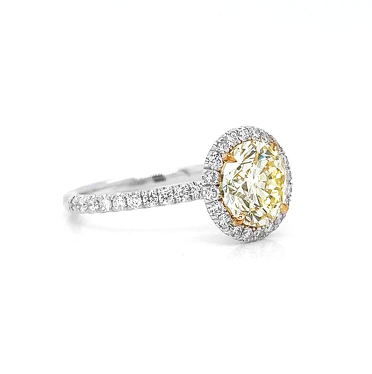 Natural Fancy Yellow Diamond Halo Cocktail Ring, in White Gold