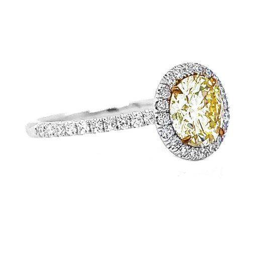 Natural Round Cut Fancy Yellow Diamond Halo Ring, in White Gold