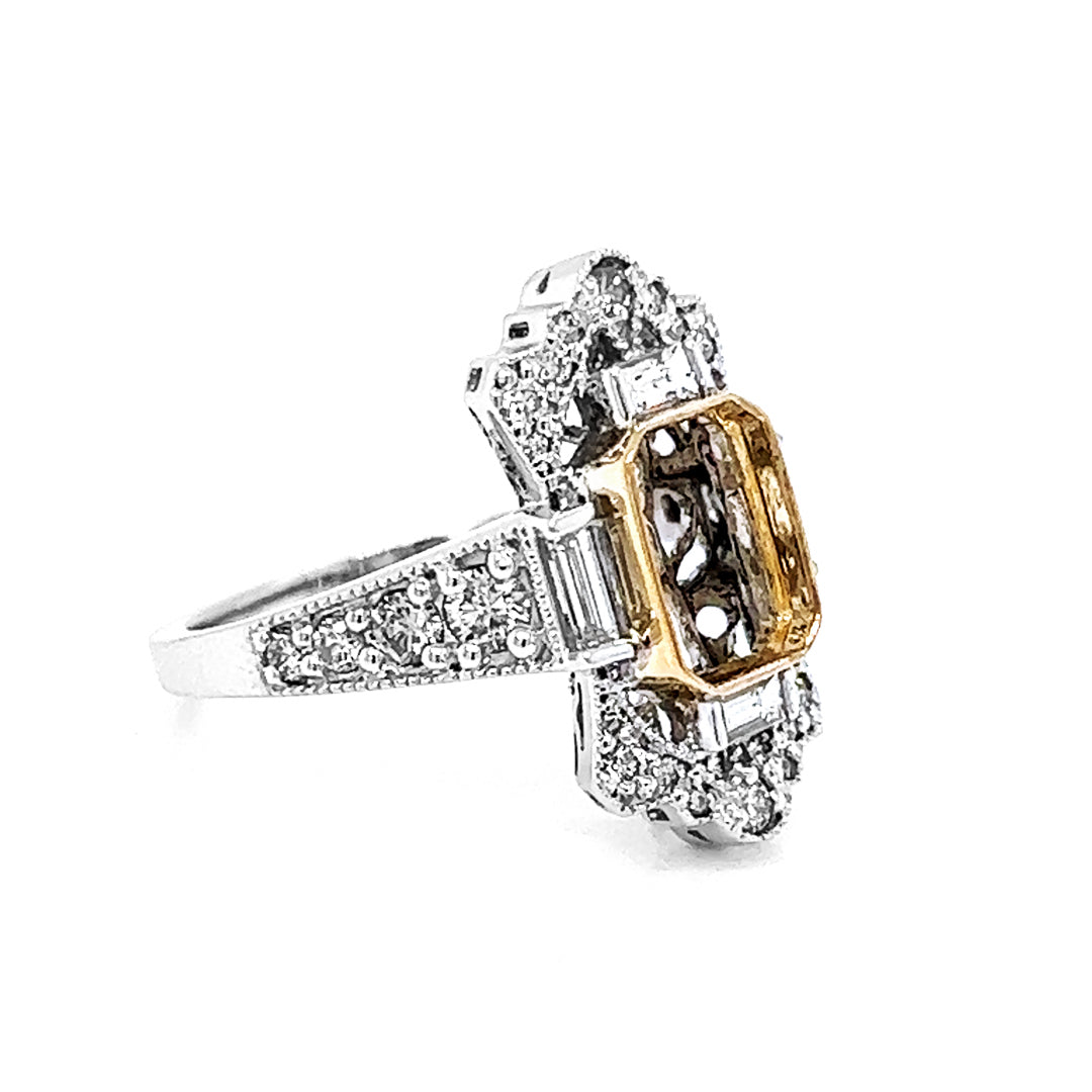 Natural Mined Diamond Art Deco Cocktail Semi Mount Ring White Gold