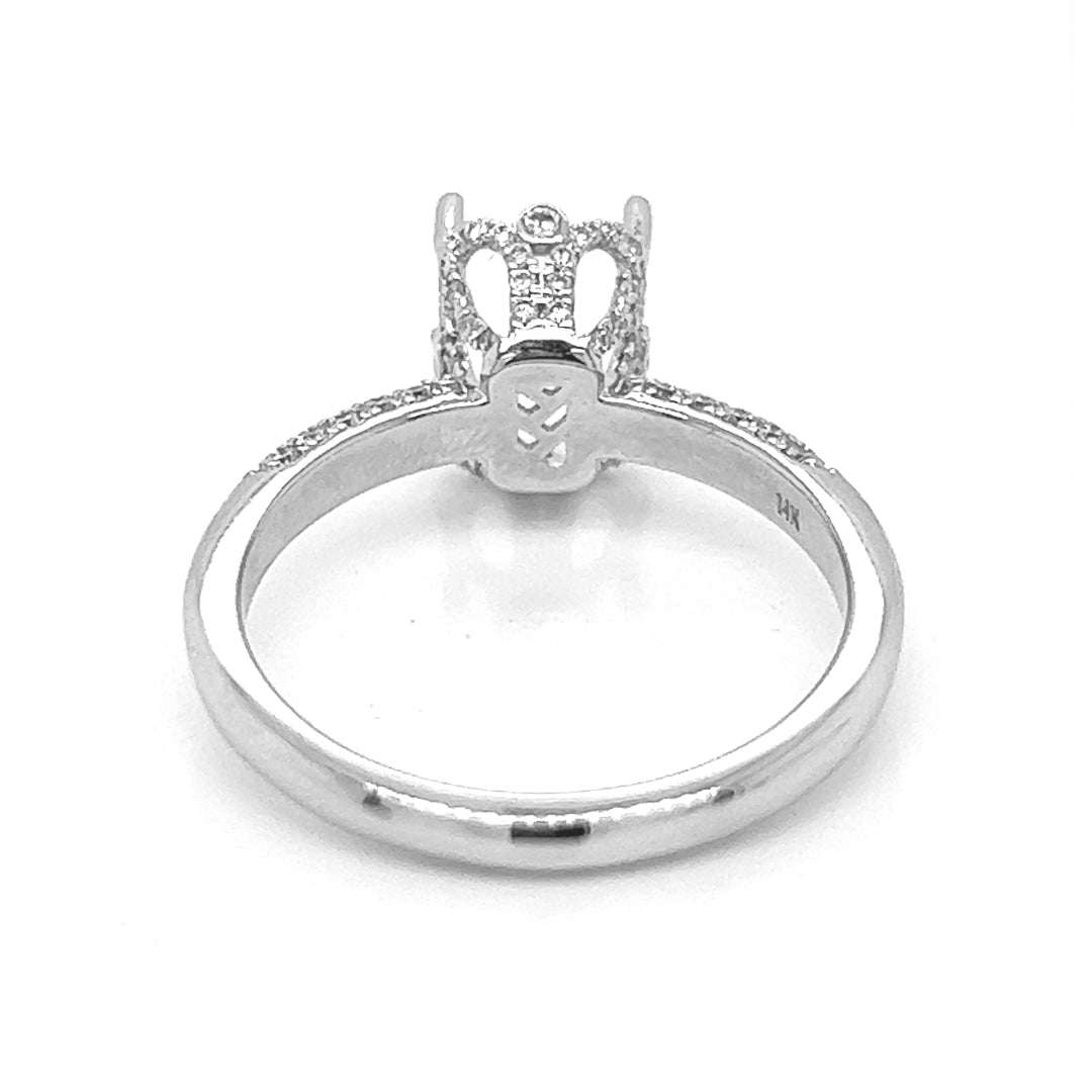 Semi-Mount Fits 10.5 x 7 mm with Natural Diamond Art Deco Ring, in White Gold